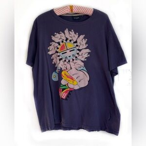 Vintage Paul Smith Graphic Navy Blue Tee, Colorful Native-Inspired Motif, XXL